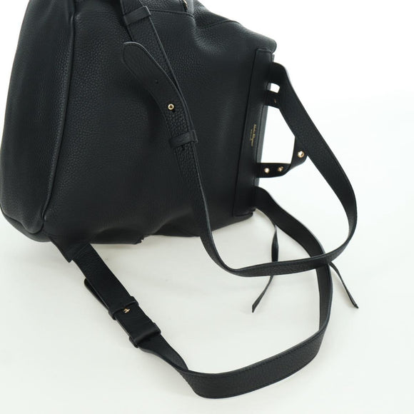 Salvatore Ferragamo Gancini Backpack Leather Black Gold Auth AMZ437V