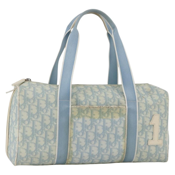 Christian Dior Trotter Canvas Boston Bag PVC Light Blue Silver Auth AMZ439