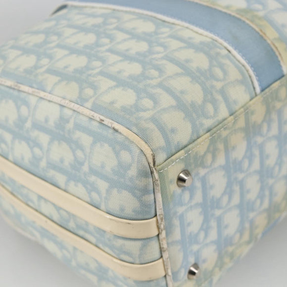 Christian Dior Trotter Canvas Boston Bag PVC Light Blue Silver Auth AMZ439