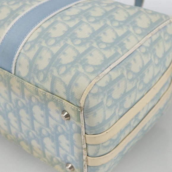 Christian Dior Trotter Canvas Boston Bag PVC Light Blue Silver Auth AMZ439