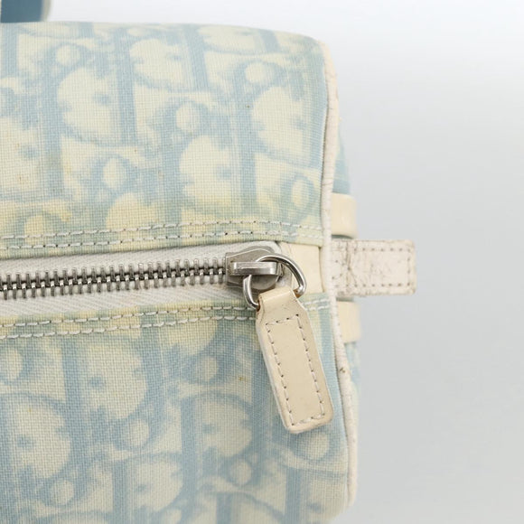 Christian Dior Trotter Canvas Boston Bag PVC Light Blue Silver Auth AMZ439