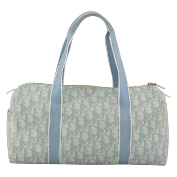 Christian Dior Trotter Canvas Boston Bag PVC Light Blue Silver Auth AMZ439