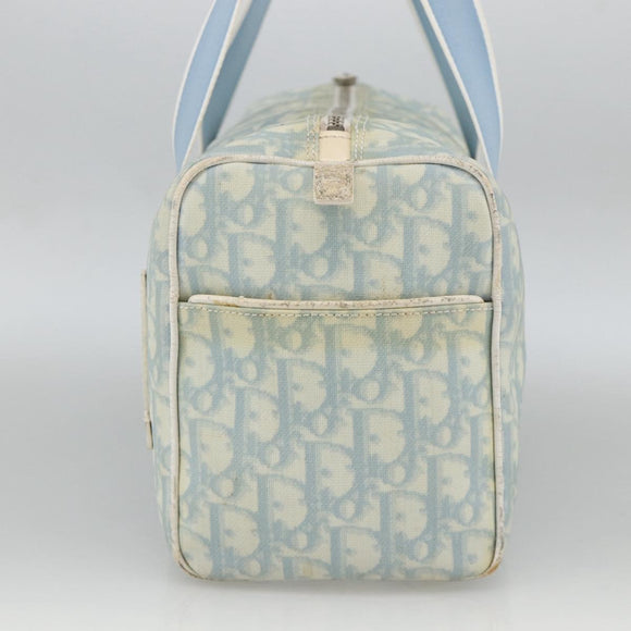 Christian Dior Trotter Canvas Boston Bag PVC Light Blue Silver Auth AMZ439