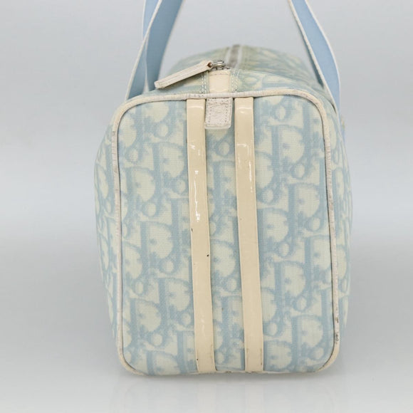 Christian Dior Trotter Canvas Boston Bag PVC Light Blue Silver Auth AMZ439