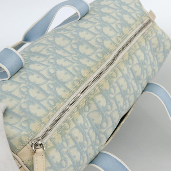 Christian Dior Trotter Canvas Boston Bag PVC Light Blue Silver Auth AMZ439