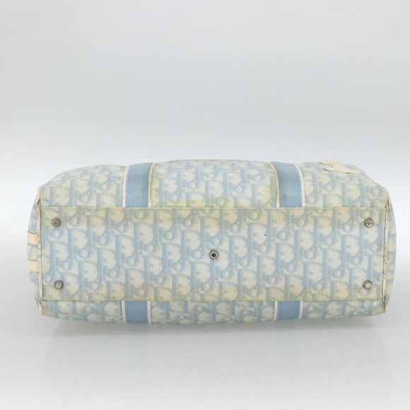 Christian Dior Trotter Canvas Boston Bag PVC Light Blue Silver Auth AMZ439