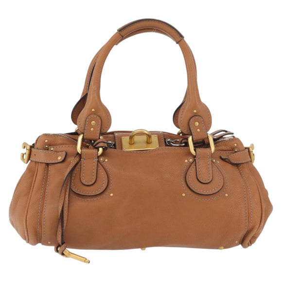 Chloe Paddington Handtasche Leder Braun Silber Gold Auth AMZ440A