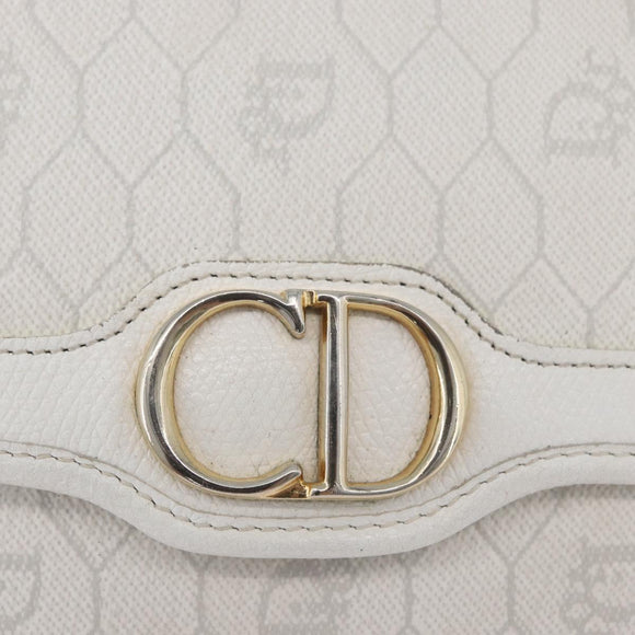 Christian Dior Honeycomb Canvas Chain Shoulder Bag PVC White Gold Auth AMZ444