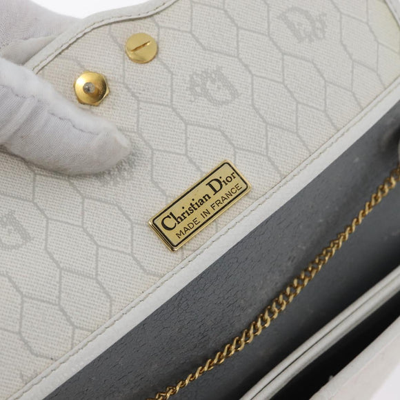 Christian Dior Honeycomb Canvas Chain Shoulder Bag PVC White Gold Auth AMZ444