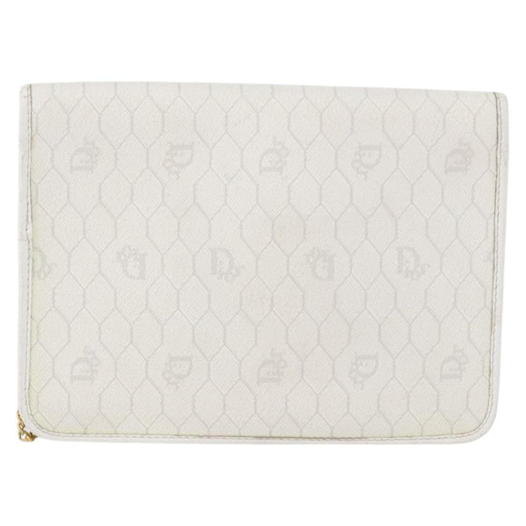 Christian Dior Honeycomb Canvas Chain Shoulder Bag PVC White Gold Auth AMZ444