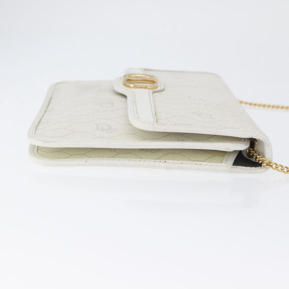 Christian Dior Honeycomb Canvas Chain Shoulder Bag PVC White Gold Auth AMZ444