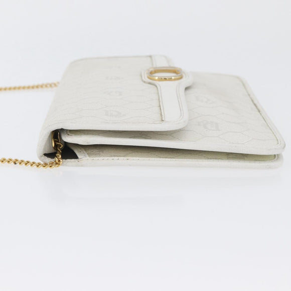Christian Dior Honeycomb Canvas Chain Shoulder Bag PVC White Gold Auth AMZ444