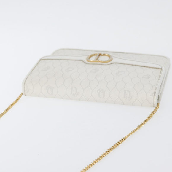 Christian Dior Honeycomb Canvas Chain Shoulder Bag PVC White Gold Auth AMZ444