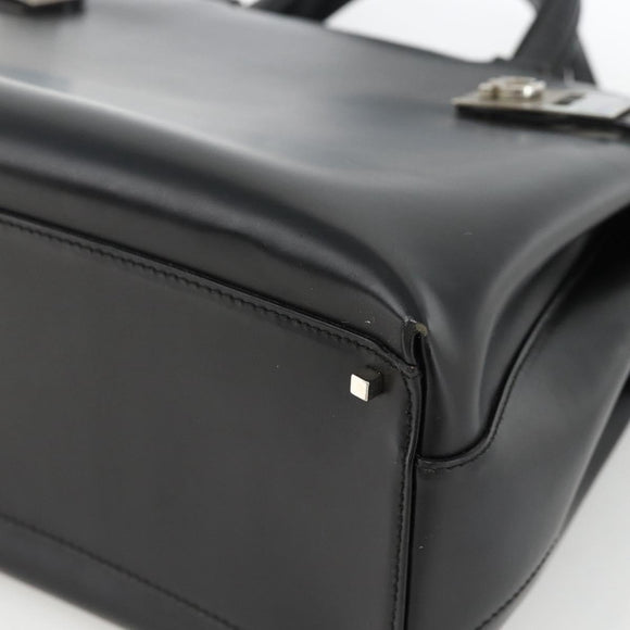 Salvatore Ferragamo Gancini Hand Bag Leather 2way Black Silver Auth AMZ445
