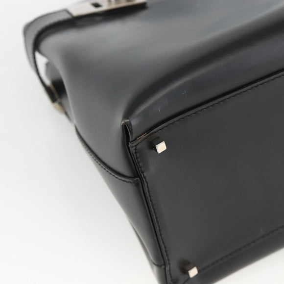 Salvatore Ferragamo Gancini Hand Bag Leather 2way Black Silver Auth AMZ445