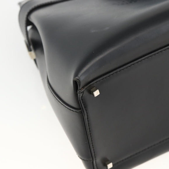 Salvatore Ferragamo Gancini Hand Bag Leather 2way Black Silver Auth AMZ445