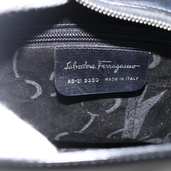 Salvatore Ferragamo Gancini Hand Bag Leather 2way Black Silver Auth AMZ445