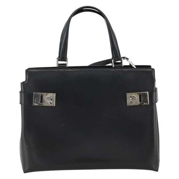 Salvatore Ferragamo Gancini Hand Bag Leather 2way Black Silver Auth AMZ445