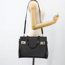 Salvatore Ferragamo Gancini Hand Bag Leather 2way Black Silver Auth AMZ445-23