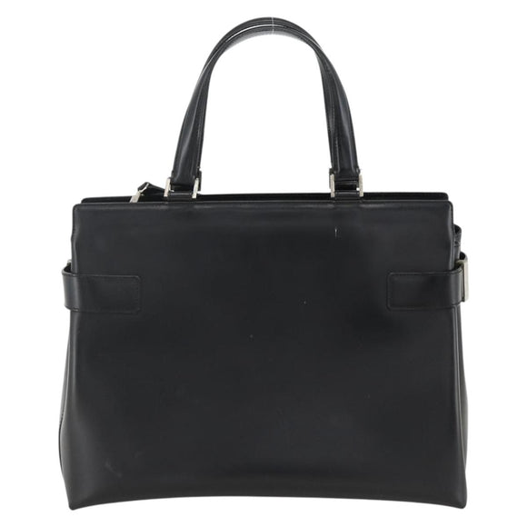 Salvatore Ferragamo Gancini Hand Bag Leather 2way Black Silver Auth AMZ445