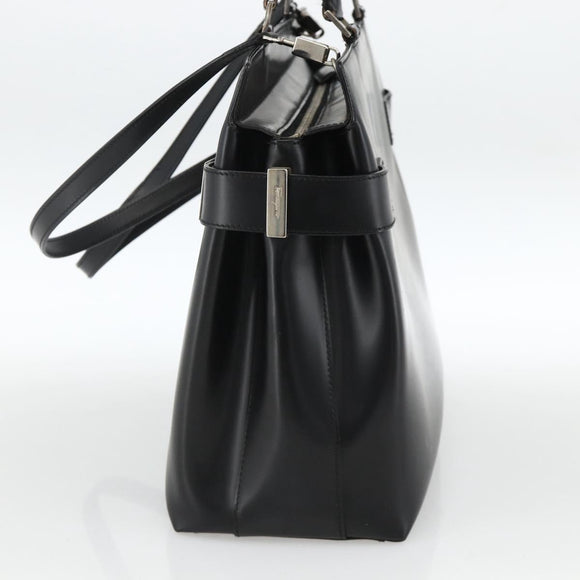 Salvatore Ferragamo Gancini Hand Bag Leather 2way Black Silver Auth AMZ445