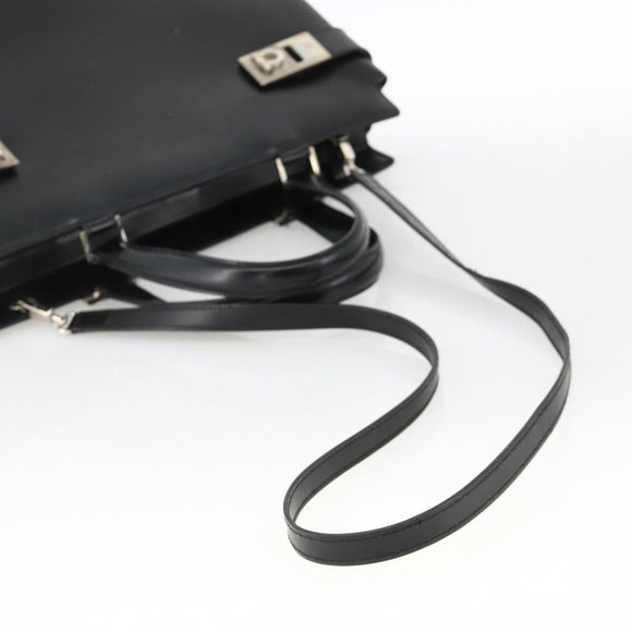 Salvatore Ferragamo Gancini Hand Bag Leather 2way Black Silver Auth AMZ445