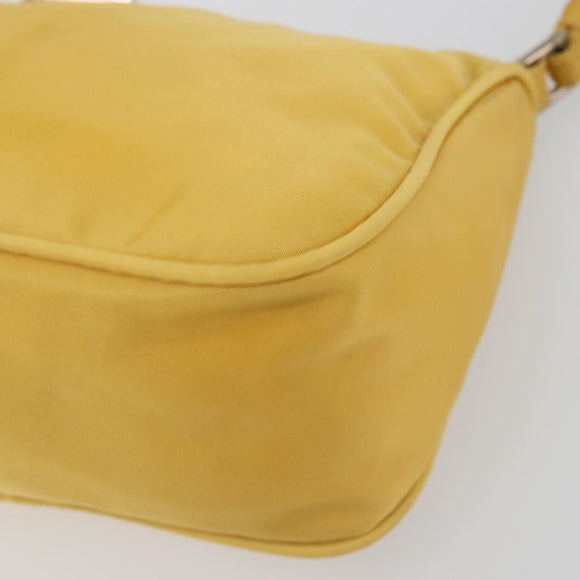 PRADA Hand Pouch Bag Nylon Yellow Silver Auth AMZ450
