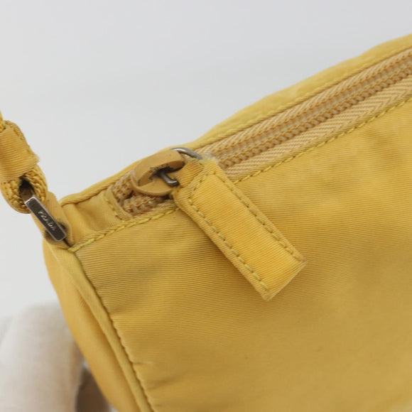 PRADA Hand Pouch Bag Nylon Yellow Silver Auth AMZ450