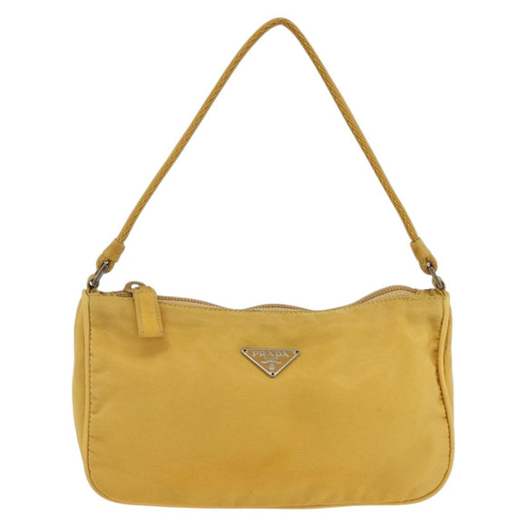 PRADA Hand Pouch Bag Nylon Yellow Silver Auth AMZ450