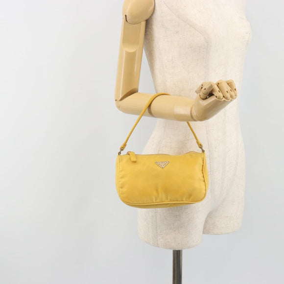 PRADA Hand Pouch Bag Nylon Yellow Silver Auth AMZ450