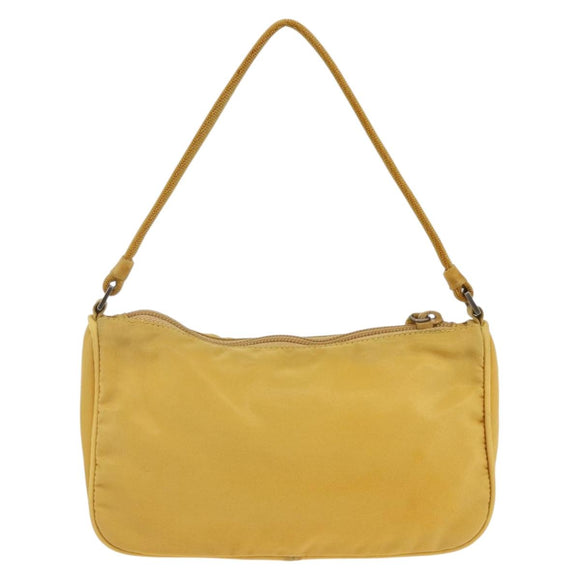 PRADA Hand Pouch Bag Nylon Yellow Silver Auth AMZ450