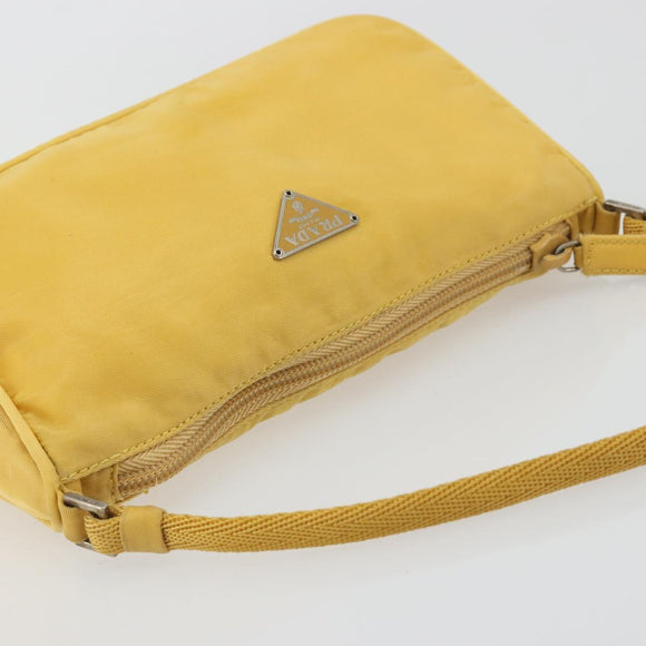 PRADA Hand Pouch Bag Nylon Yellow Silver Auth AMZ450