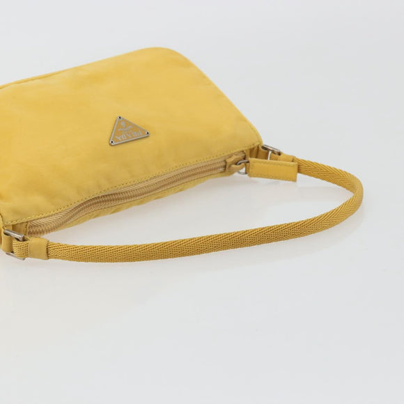 PRADA Hand Pouch Bag Nylon Yellow Silver Auth AMZ450