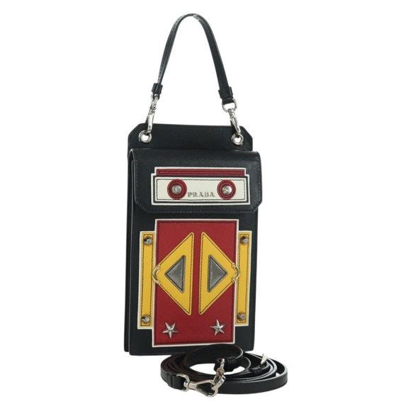 PRADA Robot Shoulder Bag Safiano leather 2way Black Silver Auth AMZ460SAV