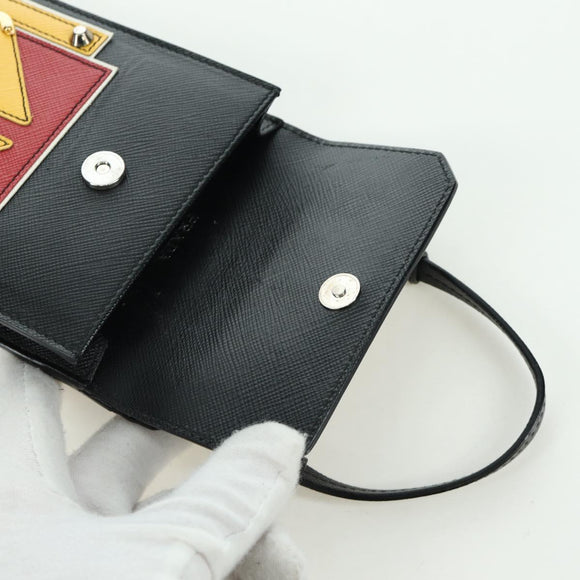 PRADA Robot Shoulder Bag Safiano leather 2way Black Silver Auth AMZ460SAV