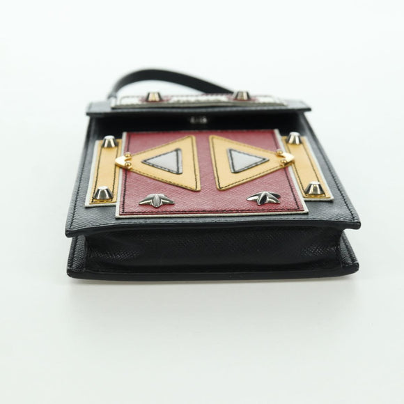 PRADA Robot Shoulder Bag Safiano leather 2way Black Silver Auth AMZ460SAV