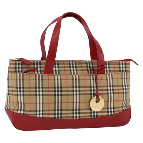 Burberrys Nova Check Hand Bag Canvas Beige Gold Auth AMZ488