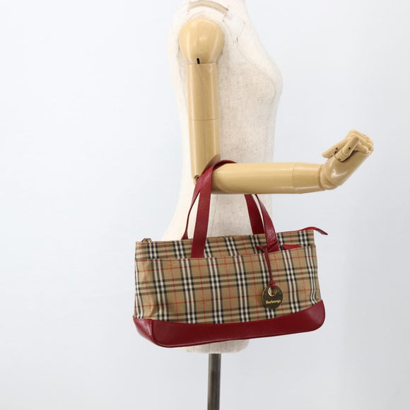 Burberrys Nova Check Hand Bag Canvas Beige Gold Auth AMZ488