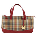 Burberrys Nova Check Hand Bag Canvas Beige Gold Auth AMZ488-13