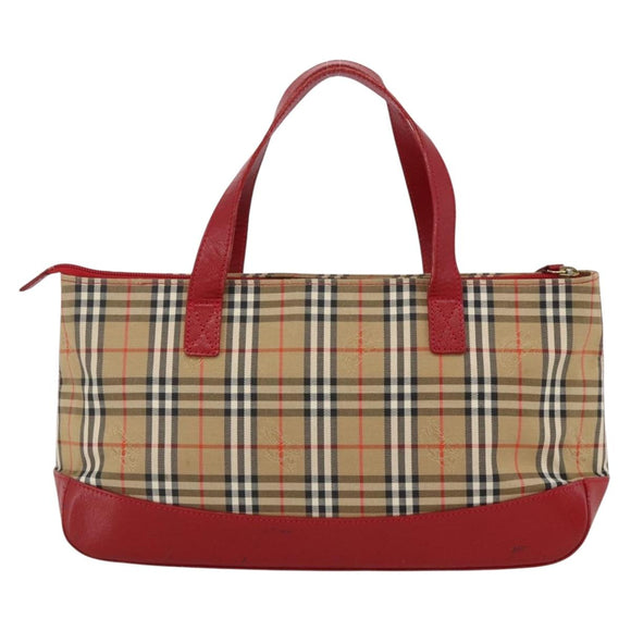 Burberrys Nova Check Hand Bag Canvas Beige Gold Auth AMZ488