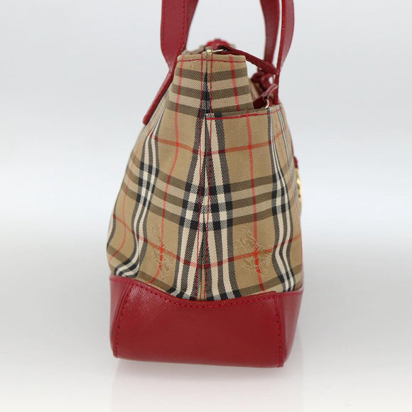 Burberrys Nova Check Hand Bag Canvas Beige Gold Auth AMZ488