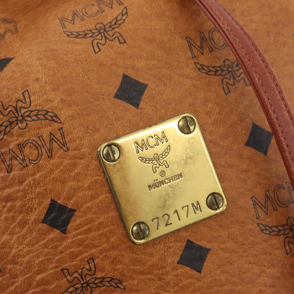MCM Vicetos Logogram Drawstring Bag PVC Leather Brown Gold Auth AMZ492