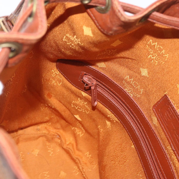 MCM Vicetos Logogram Drawstring Bag PVC Leather Brown Gold Auth AMZ492