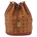 MCM Vicetos Logogram Drawstring Bag PVC Leather Brown Gold Auth AMZ492-13