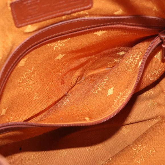 MCM Vicetos Logogram Drawstring Bag PVC Leather Brown Gold Auth AMZ492
