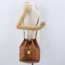 MCM Vicetos Logogram Drawstring Bag PVC Leather Brown Gold Auth AMZ492-21