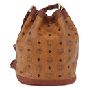 MCM Vicetos Logogram Drawstring Bag PVC Leather Brown Gold Auth AMZ492-2
