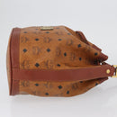 MCM Vicetos Logogram Drawstring Bag PVC Leather Brown Gold Auth AMZ492-3