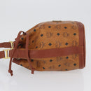 MCM Vicetos Logogram Drawstring Bag PVC Leather Brown Gold Auth AMZ492-4