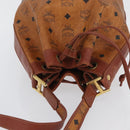 MCM Vicetos Logogram Drawstring Bag PVC Leather Brown Gold Auth AMZ492-6